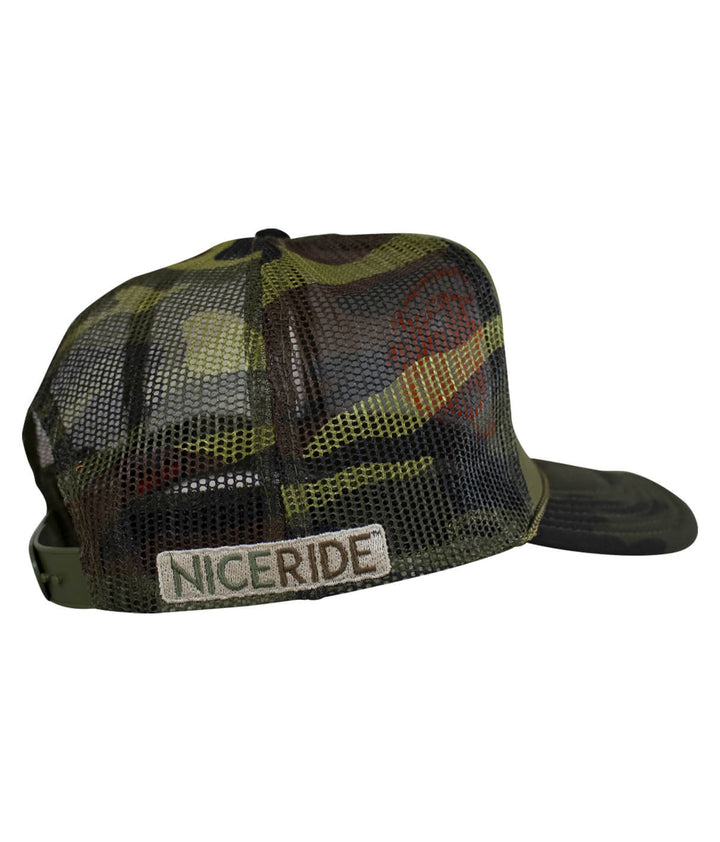 Hot Foam Foam Trucker Hat showcasing NICERIDE logo on the back, perfect baseball cap for stylish comfort.