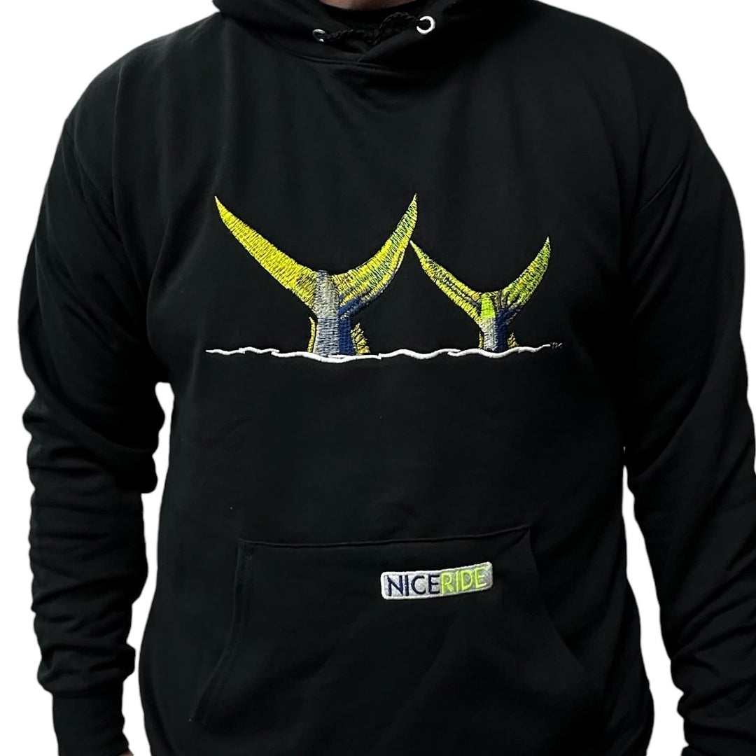 Black NICERIDE pullover hoodie featuring &