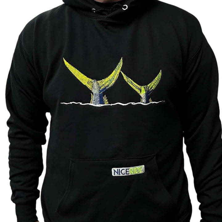 Black NICERIDE pullover hoodie featuring &