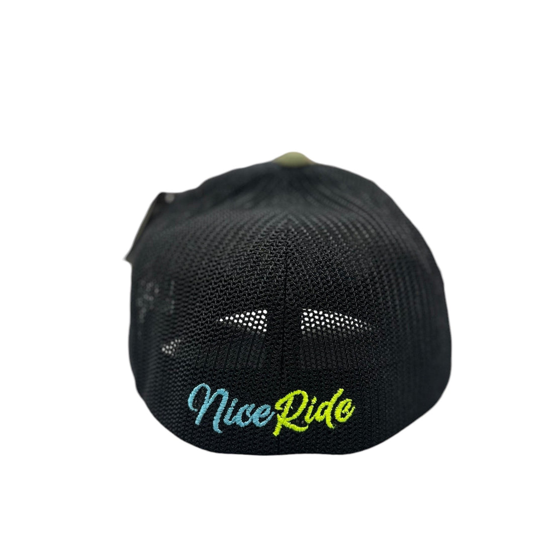 Back view of NICERIDE 6511 Meshback Flexfit Hat featuring signature logo in vibrant colors.