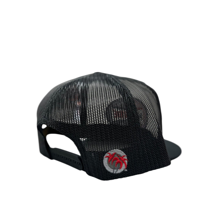 Black mesh back of NICERIDE Champion trucker hat with premium embroidery and adjustable snapback closure.