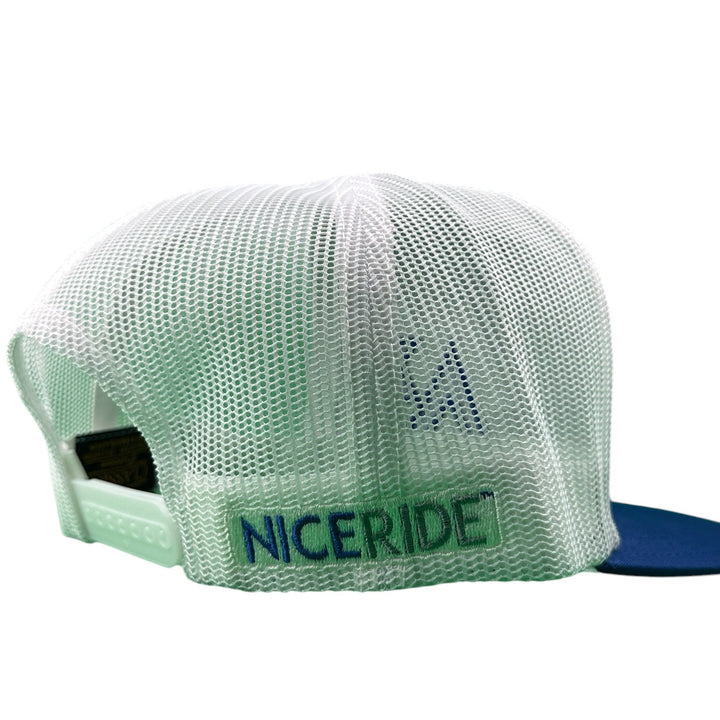 NICERIDE Artic Unisex Trucker Hat showing breathable mesh back and adjustable snapback closure.