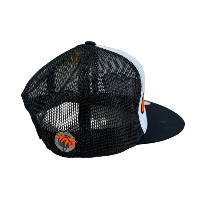 Back view of NICERIDE Cloud Nine classic snapback trucker hat with mesh design and embroidered logo.