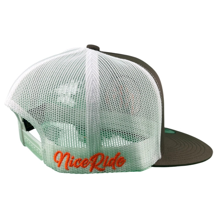 Back view of NICERIDE Devil 6006 Snapback Trucker Hat showcasing mesh panel and embroidered logo.
