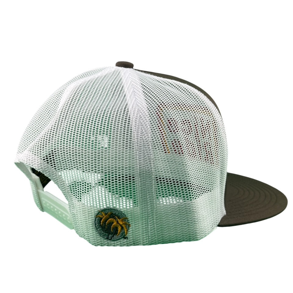 Back view of the NICERIDE "Mustard" 6006 Classic Snapback Trucker Hat, showcasing its mesh design and embroidered logo.