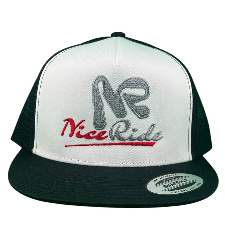 NICERIDE Cruz 6006 Black and White Trucker Hat with embroidered logo and snapback design