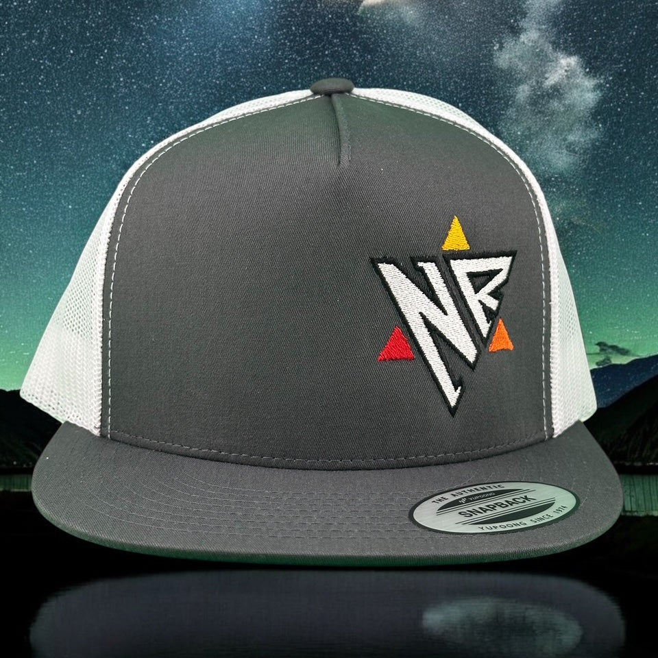 NICERIDE Wall 6006 unisex trucker hat with embroidered NR logo on front in a star design.