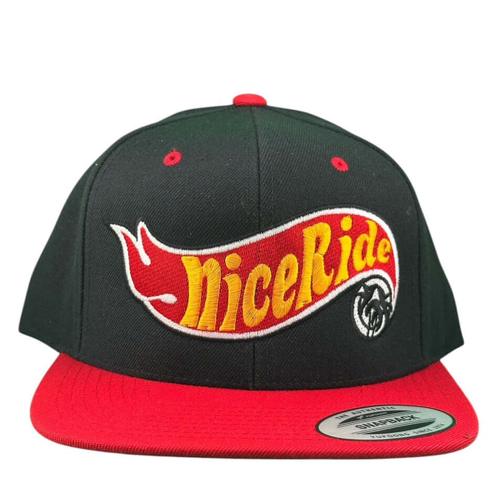 NICERIDE Matchbox 6089 classic snapback hat in black and red with embroidered logo detail.