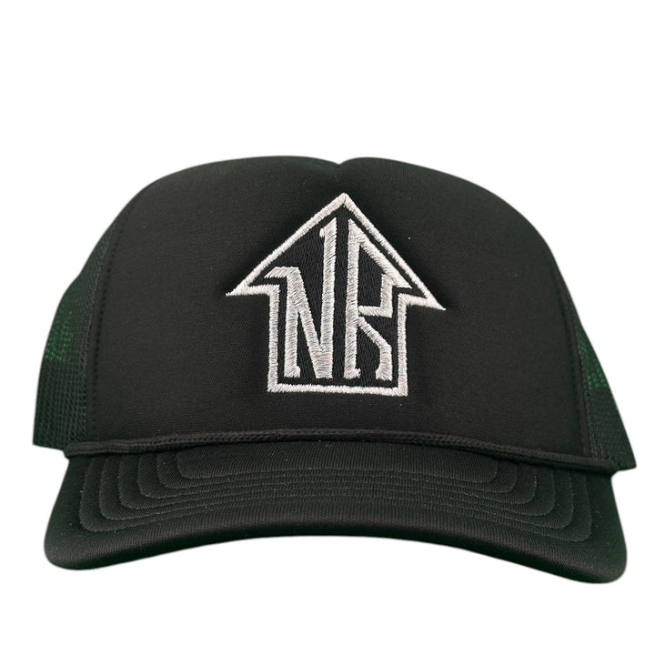 Black foam trucker hat with white &