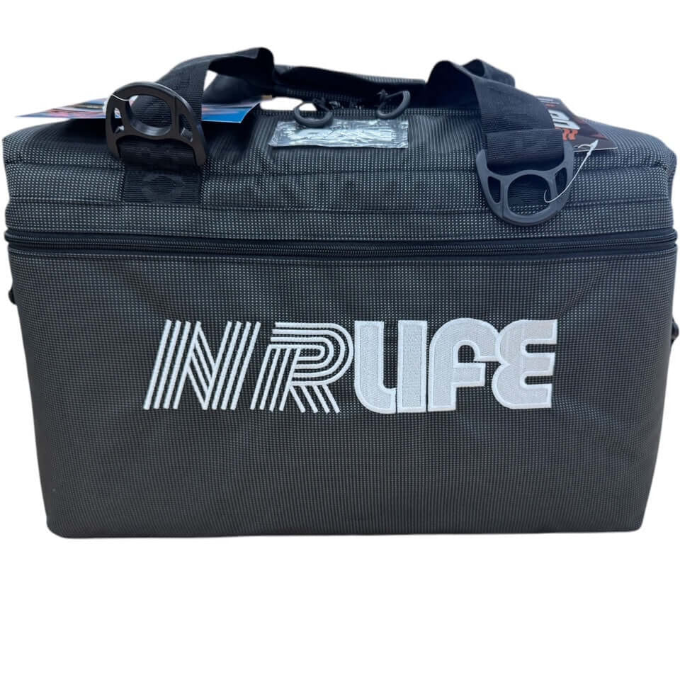 NICERIDE NR LIFE Black Soft-Sided Cooler with sturdy handles and durable design for outdoor adventures.