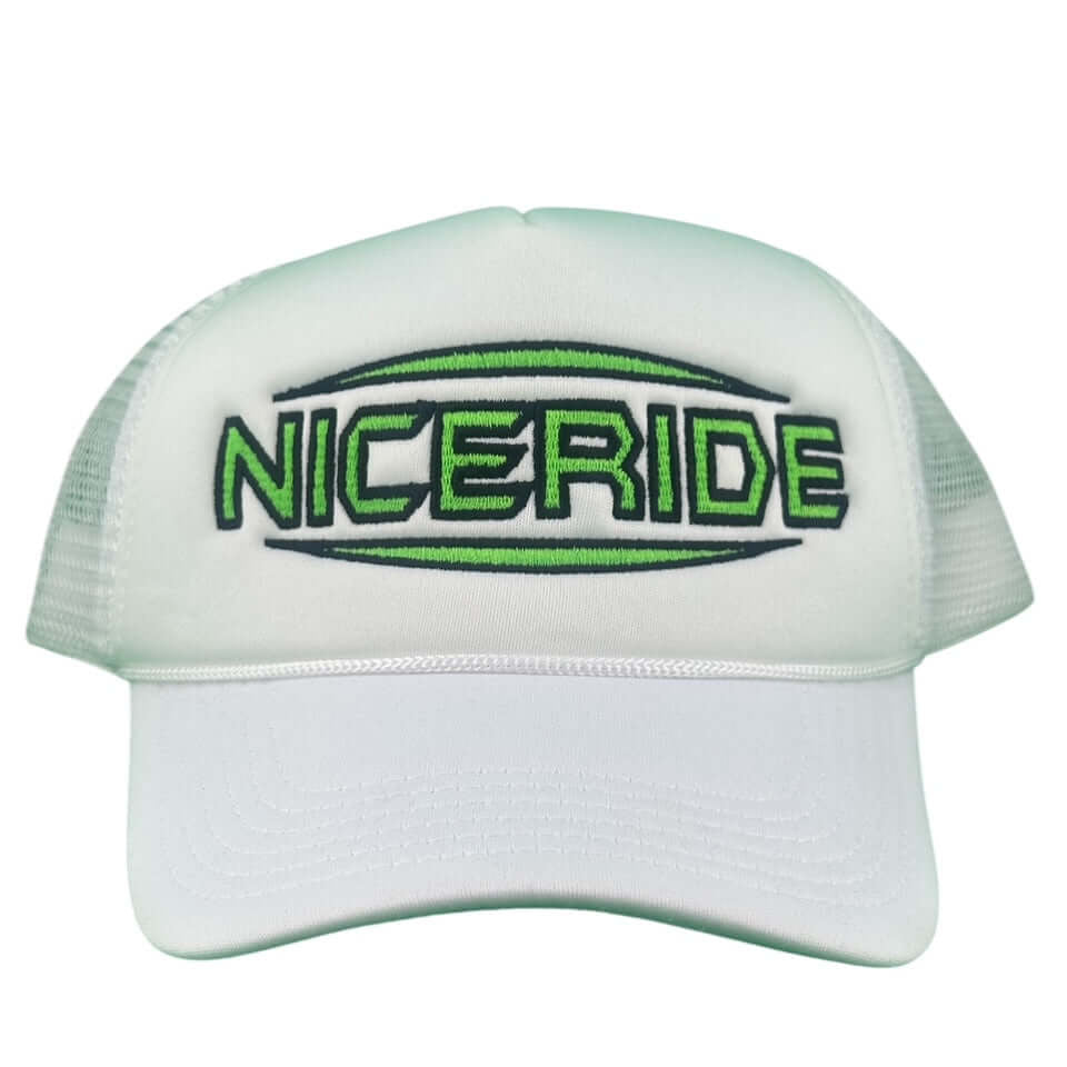 NICERIDE "Saturn" Unisex Adjustable Foam Trucker Hat with vibrant embroidered logo and breathable design.