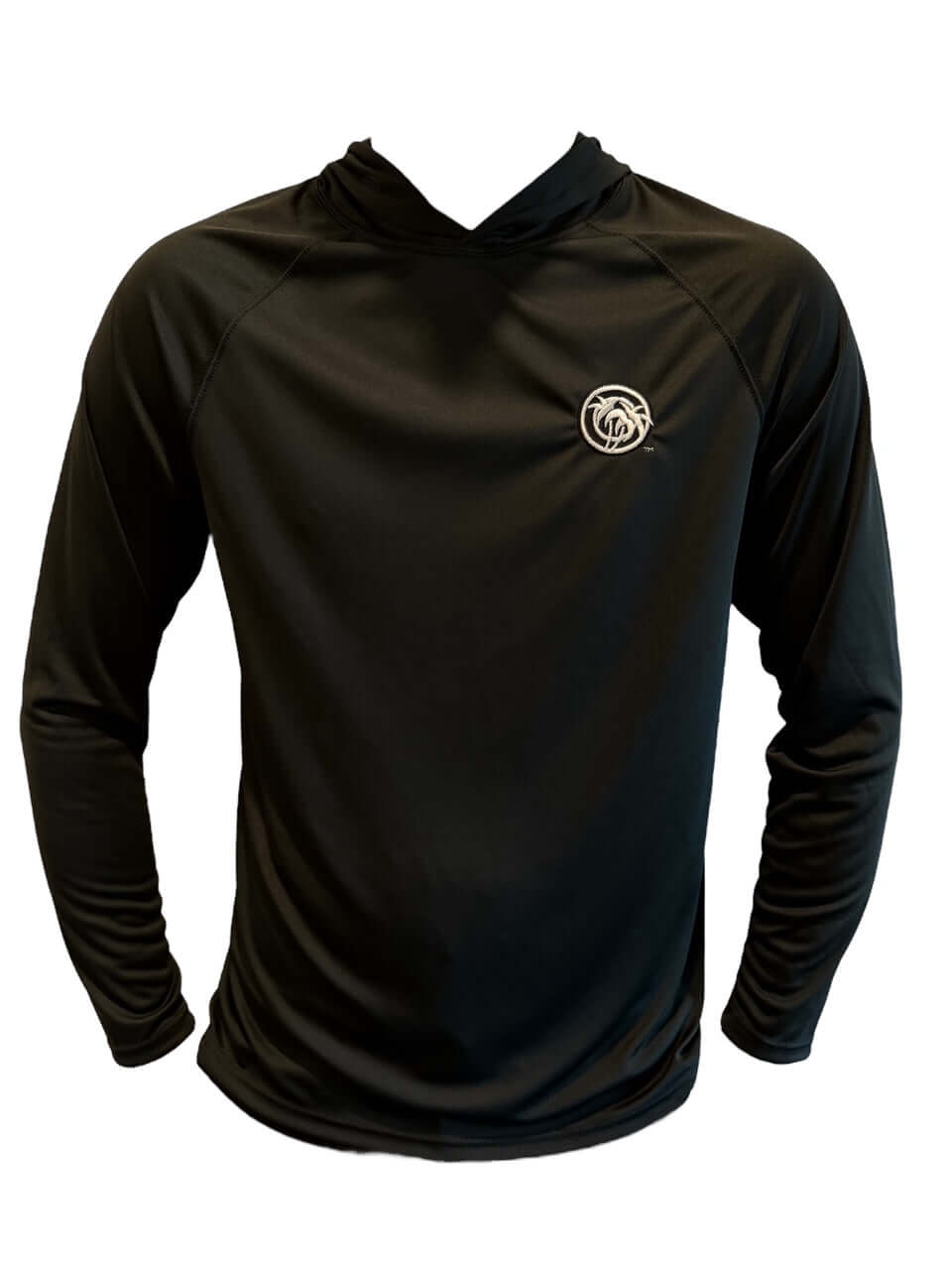 NICERIDE 'Palm' unisex long sleeve hooded shirt in black, designed for UV protection during outdoor activities.