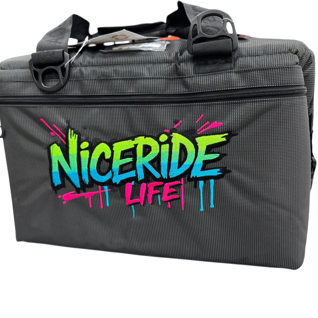 Soft sided AO cooler with NICERIDE LIFE design, built from durable ballistic material in a stylish black finish.