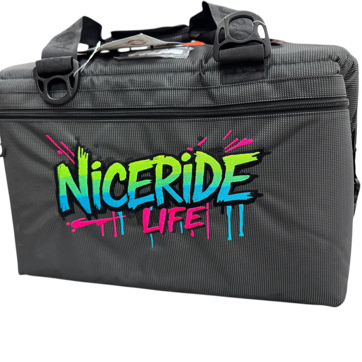 Soft sided AO cooler with NICERIDE LIFE design, built from durable ballistic material in a stylish black finish.