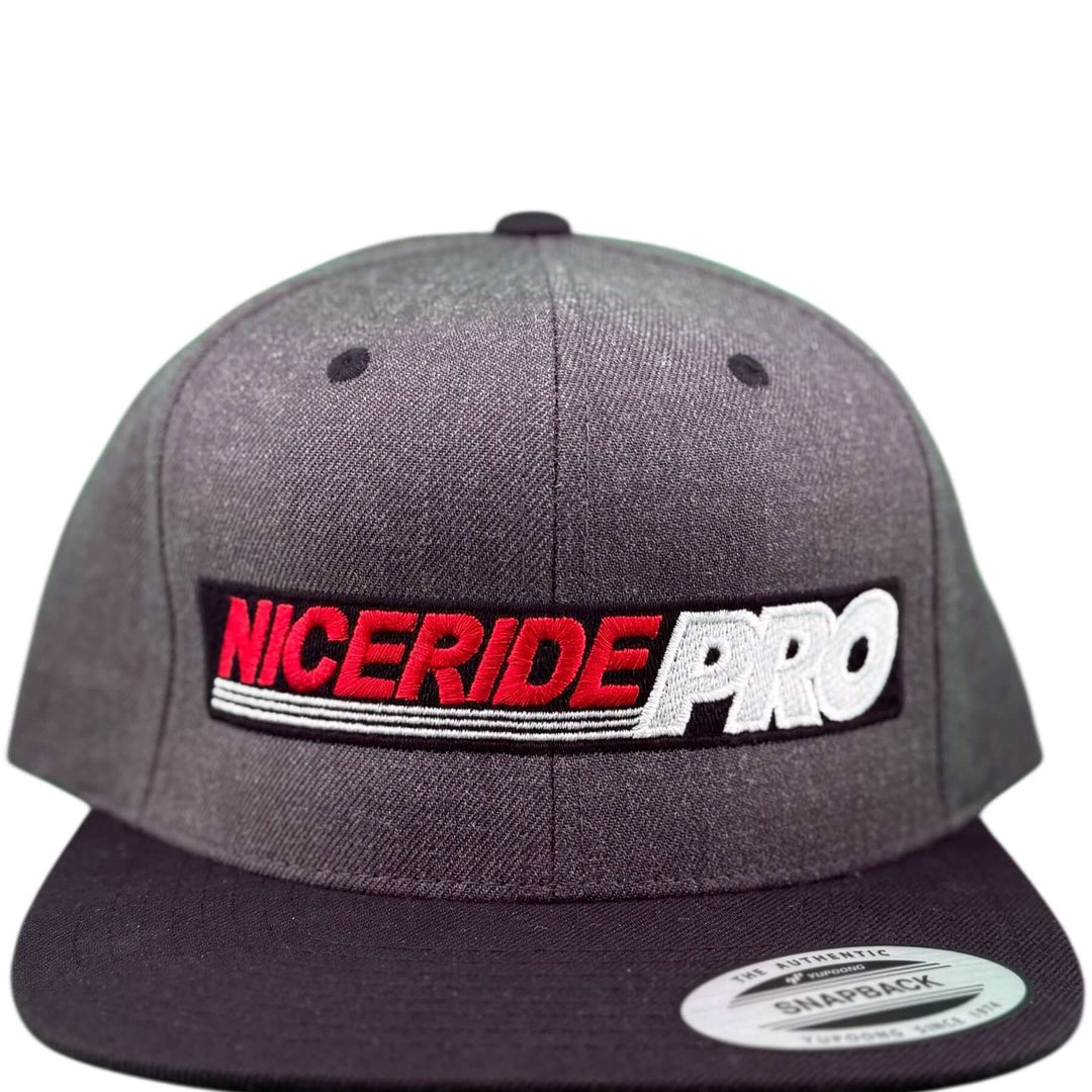 Niceride Pro unisex adjustable trucker hat with embroidered logo in black, red, and white colors.