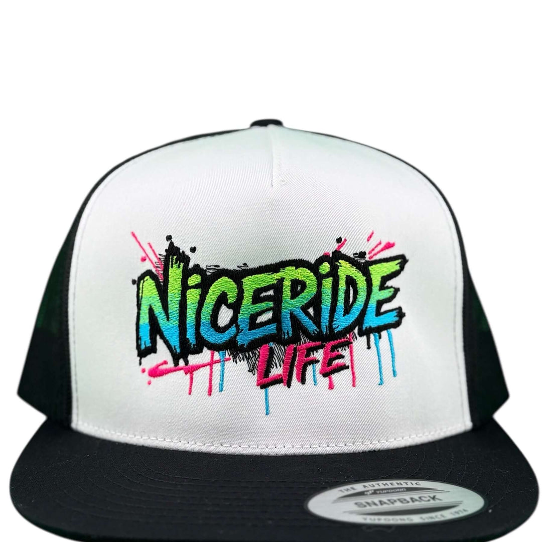 NICERIDE unisex trucker hat featuring colorful embroidered logo, stylish snapback baseball cap