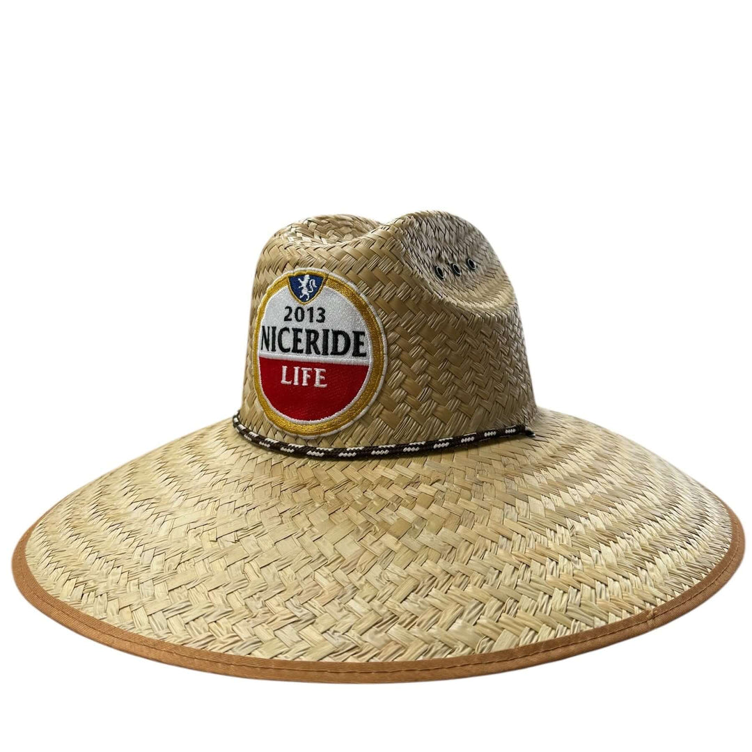 NICERIDE Windmill straw lifeguard hat with wide brim and logo, perfect for beach and outdoor activities