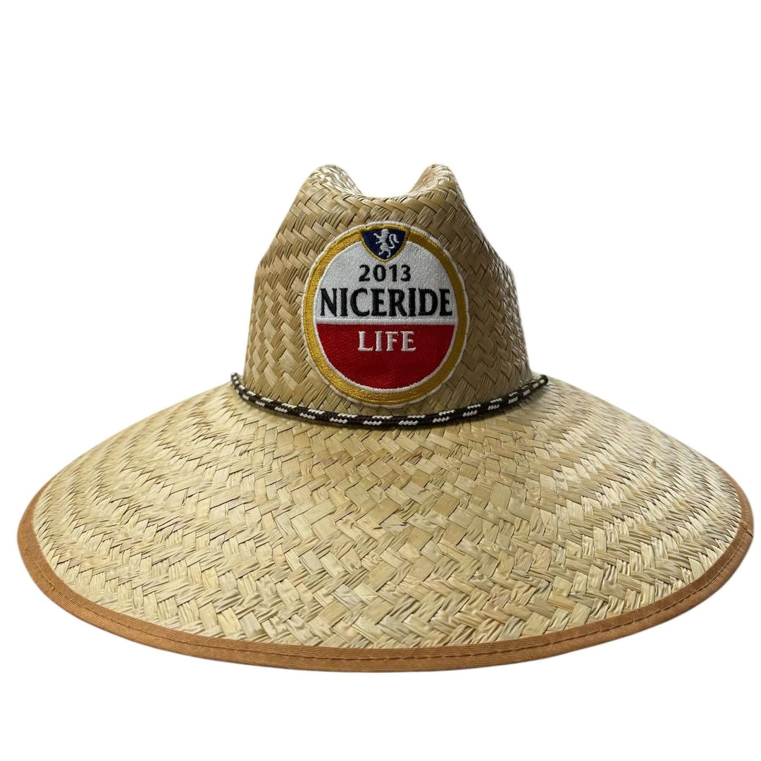 NICERIDE Windmill straw lifeguard hat with wide brim and logo, perfect for beach protection.