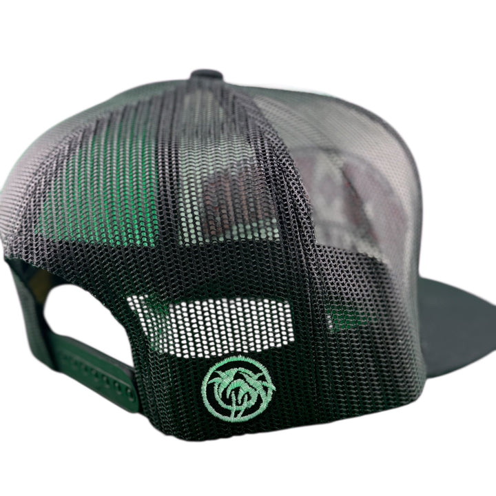 Back view of the NICERIDE ACE unisex adjustable trucker hat with mesh design and logo.