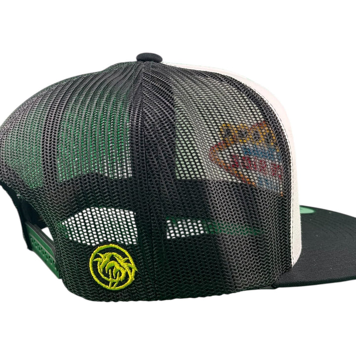 Back view of NICERIDE STRIP unisex adjustable trucker hat showcasing mesh panels and logo detail.