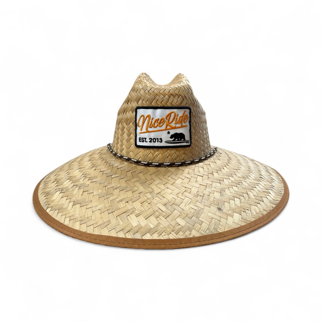NICERIDE Big Sky Straw Sun Hat with wide brim and logo, ideal for beach and outdoor activities.