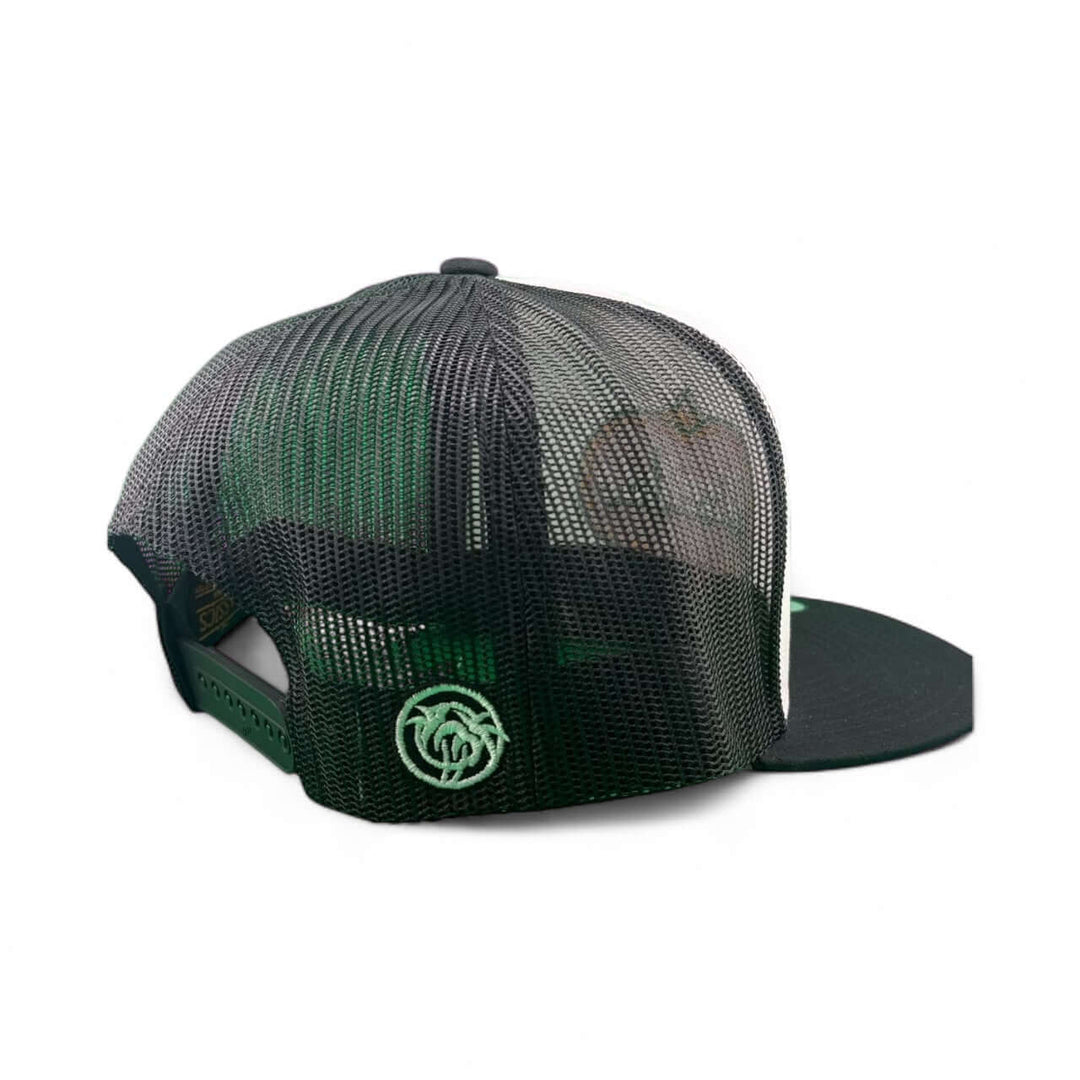 Back view of the Niceride "Dented" 6006 unisex trucker hat showcasing its mesh design and logo.