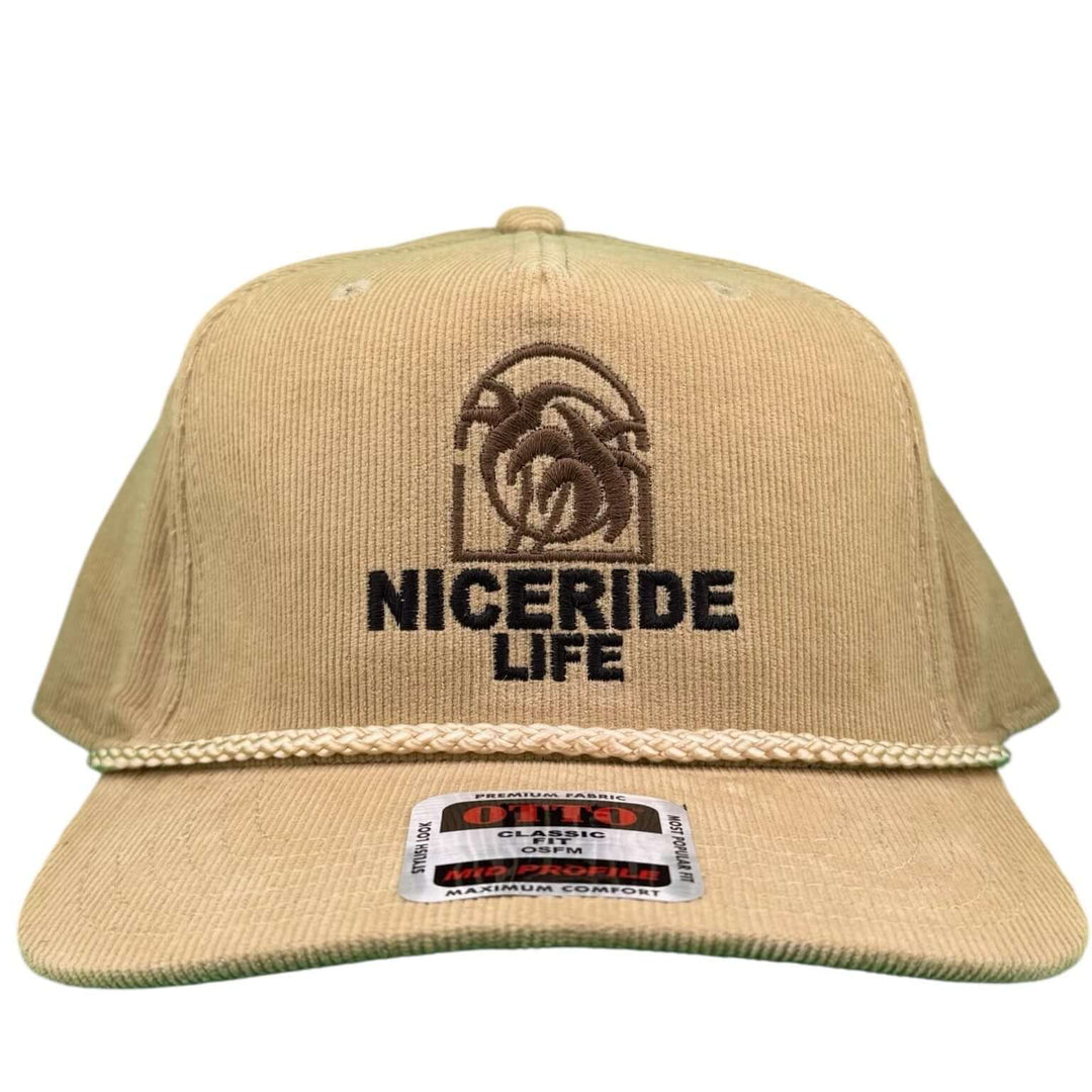 Chapel Corduroy OTTO CAP 5 Panel Mid Profile Snapback Baseball Cap with Niceride logo and braided detail.