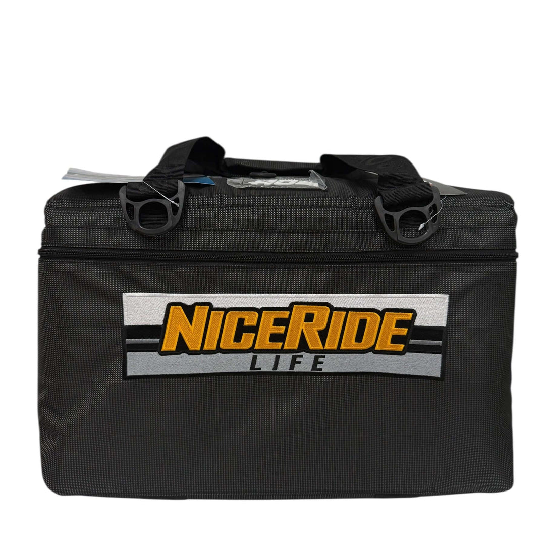 NICERIDE “MUD” embroidered cooler with heavy-duty insulated design and 36-can capacity.