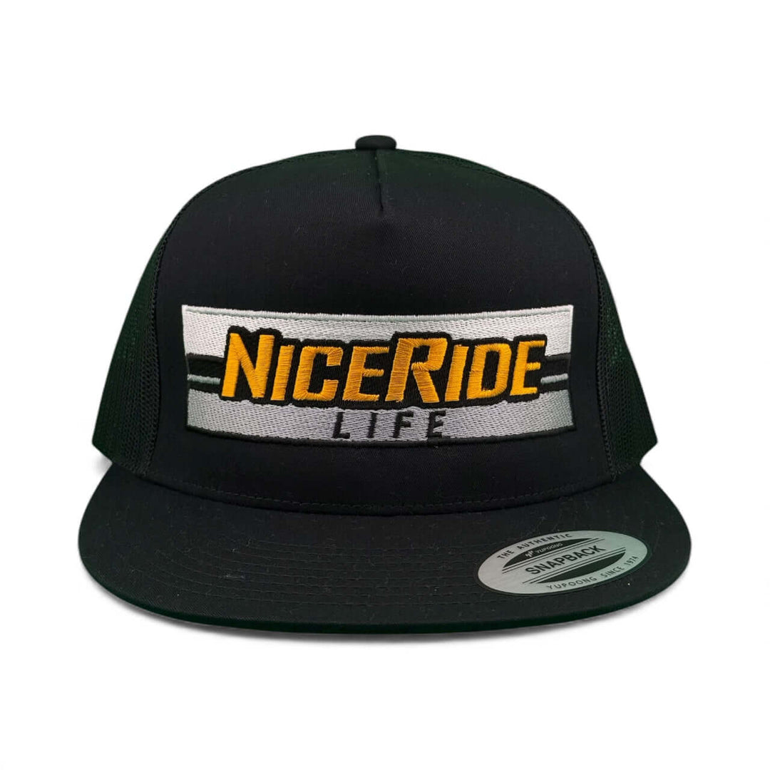 MUD 6006 Unisex Adjustable Trucker Hat by Niceride, featuring stylish black design and embroidered logo, perfect outdoor hat.