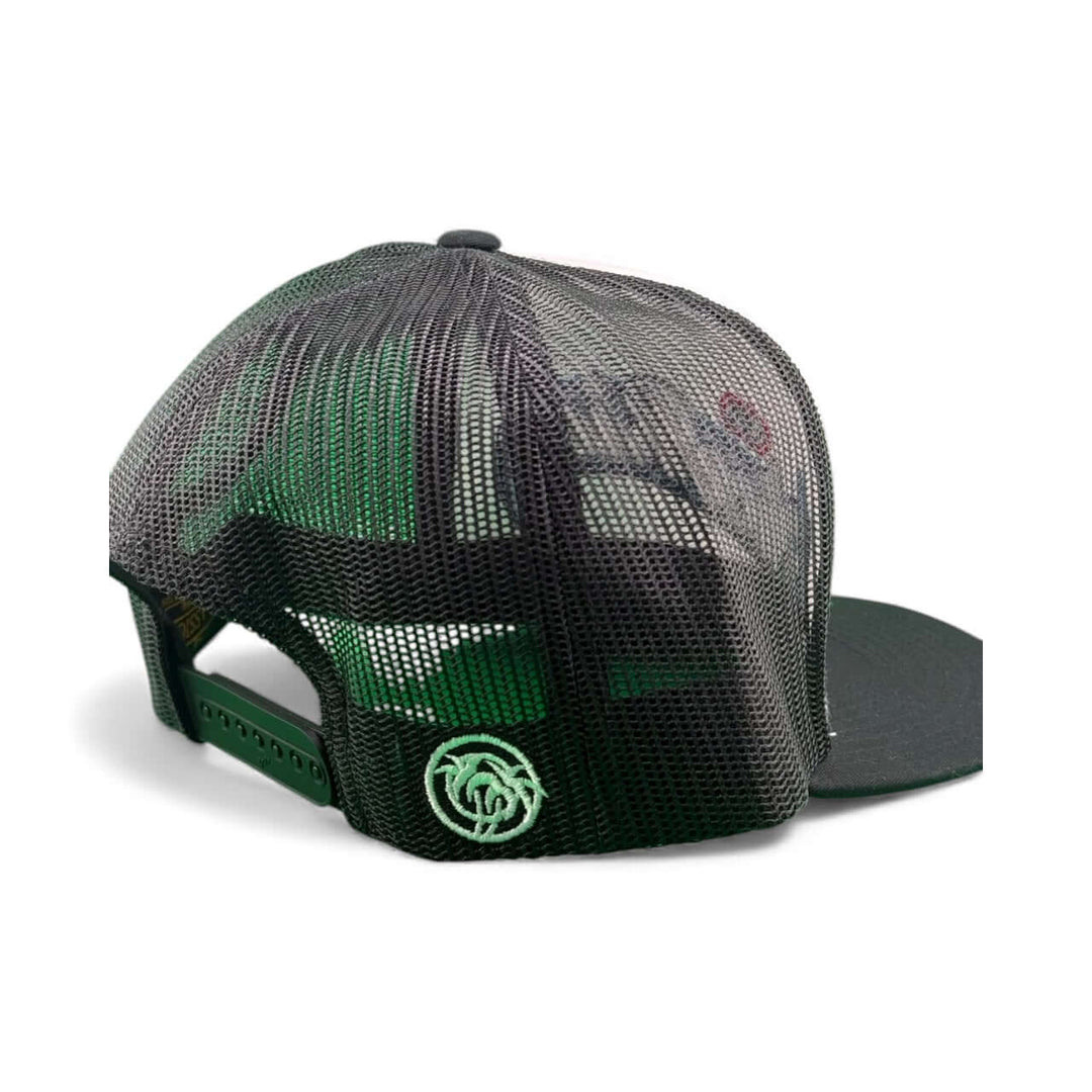 Back view of Niceride "Creamy" 6006 Unisex Adjustable Trucker Hat with mesh design and logo.
