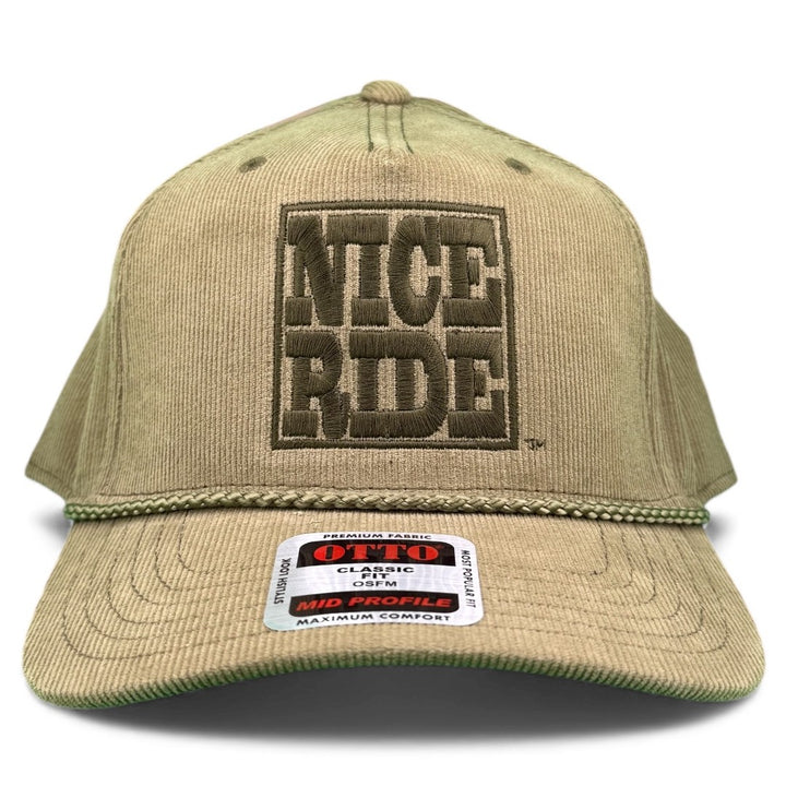 NR Trucker Corduroy Snapback Baseball Cap with NICE RIDE logo and mid profile design.