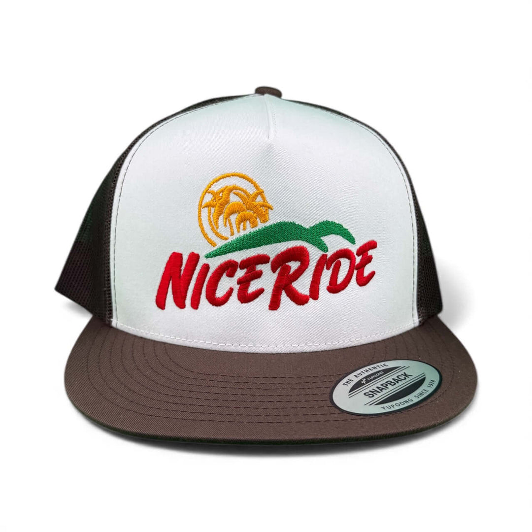Niceride "Crinkle Cut" 6006 Unisex Adjustable Trucker Hat featuring embroidered logo and two-tone design.