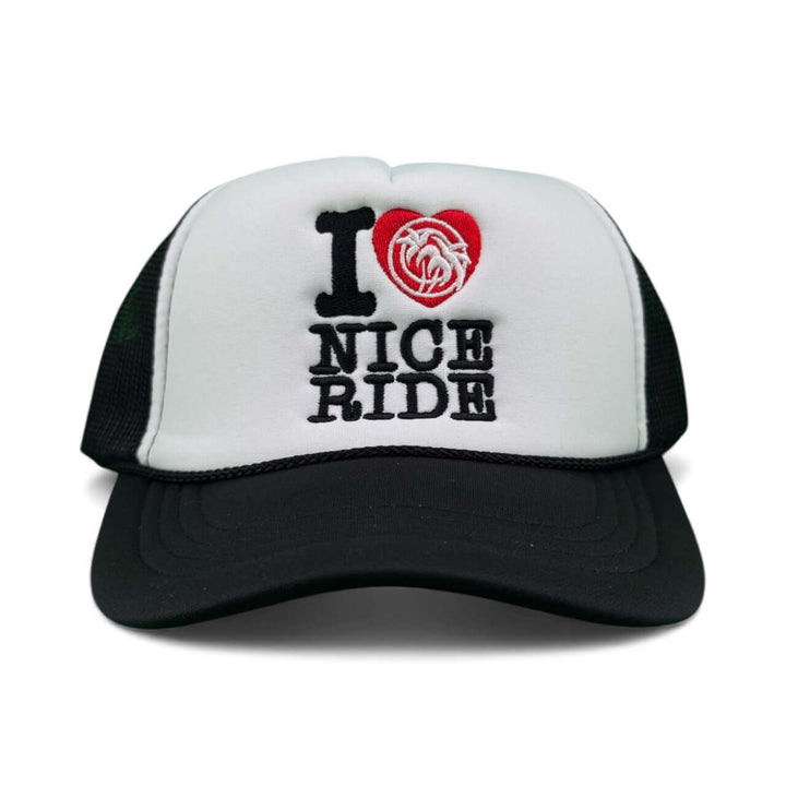 IHEART Otto Foam Unisex Adjustable Trucker Hat with embroidered logo, premium style, and comfortable design.