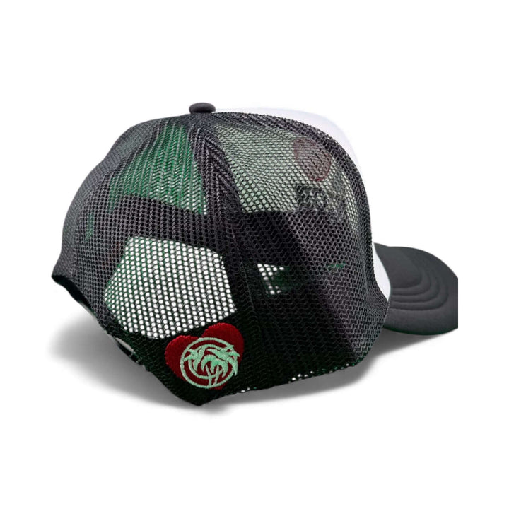 Back view of the NICERIDE 24 Hour unisex adjustable trucker hat featuring a mesh design and embroidered logo.