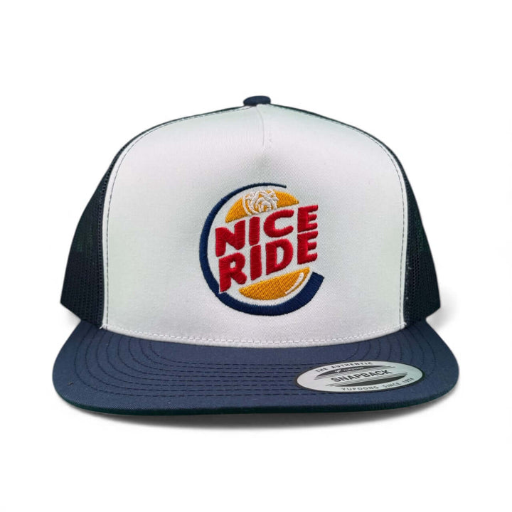 NICERIDE unisex adjustable trucker hat with bold logo design on structured front panel.
