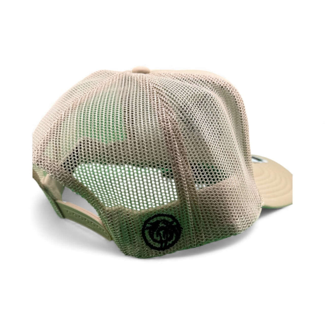 Back view of the NICERIDE “My Hero” Foam Trucker Hat showcasing its mesh design and logo. Perfect adjustable hat.