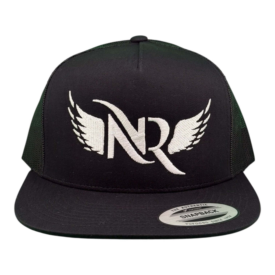 NICERIDE "SOARING" unisex adjustable trucker hat with winged NR logo embroidery on front panel.