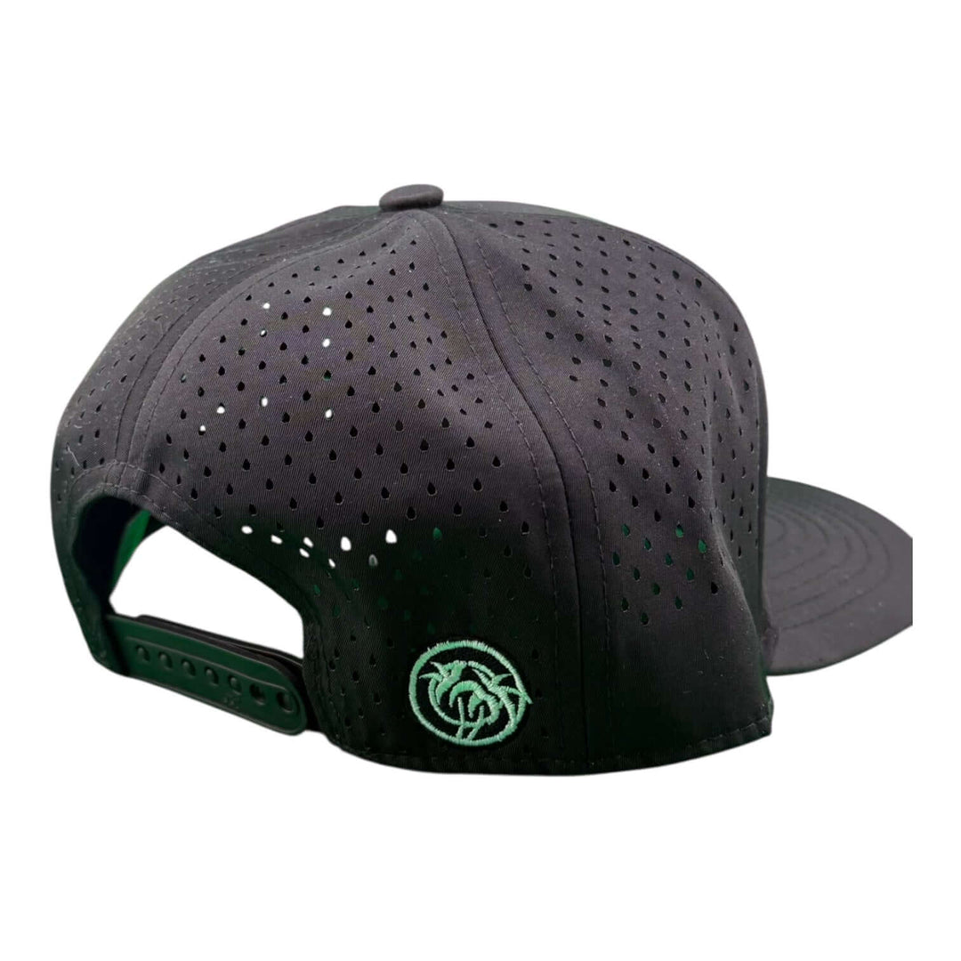 Back view of NICERIDE Grinder cap showing waterproof A-Frame design and laser-cut mesh detail.