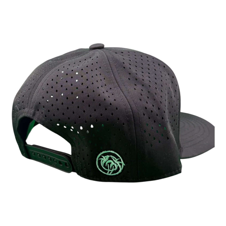 Back view of NICERIDE Grinder cap showing waterproof A-Frame design and laser-cut mesh detail.