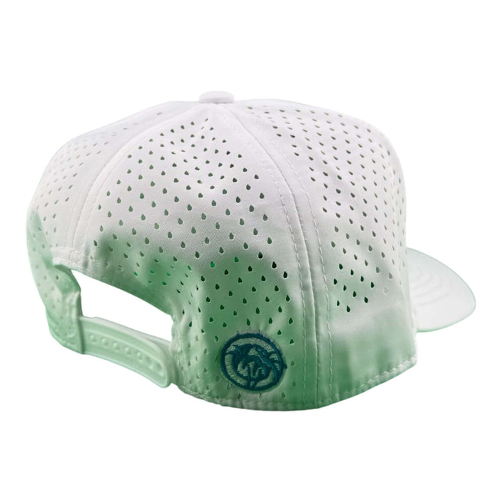 Back view of the NICERIDE Buck-Eye Patch 5-Panel Performance Fishing Trucker Cap with laser-cut mesh design.