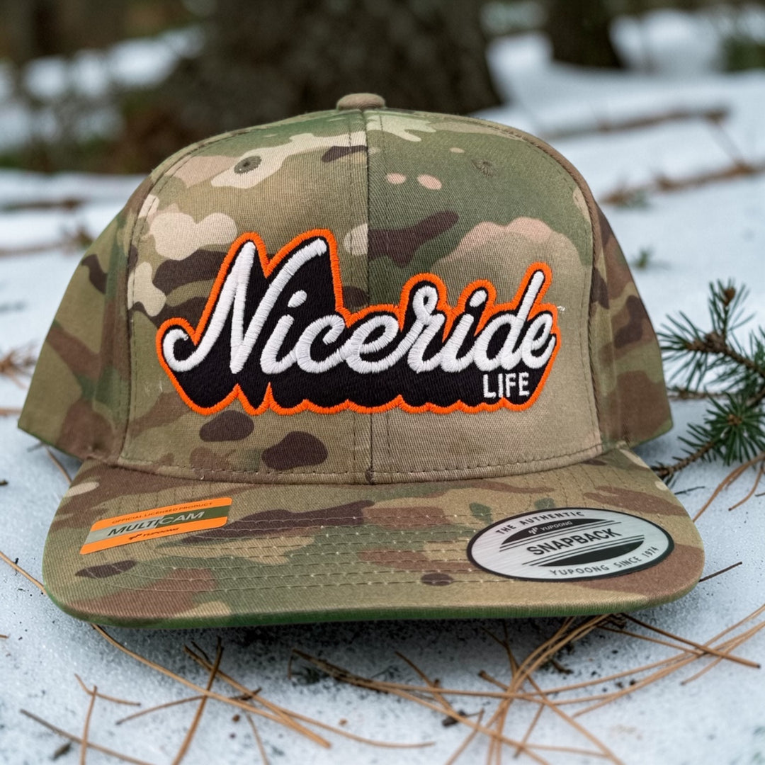 NICERIDE “HALF PIPE” Unisex Adjustable Multicam Trucker Hat, stylish snapback cap for all-season wear.