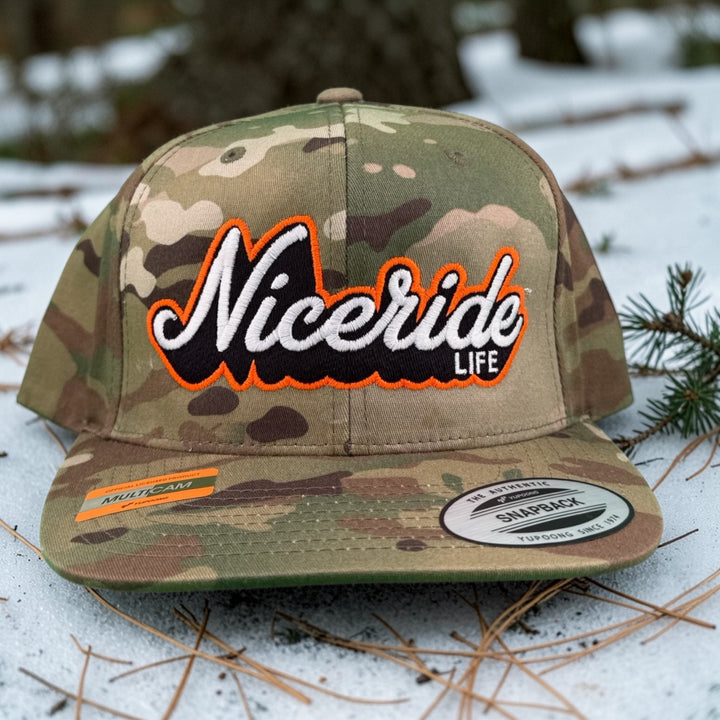 NICERIDE “HALF PIPE” Unisex Adjustable Multicam Trucker Hat, stylish snapback cap for all-season wear.