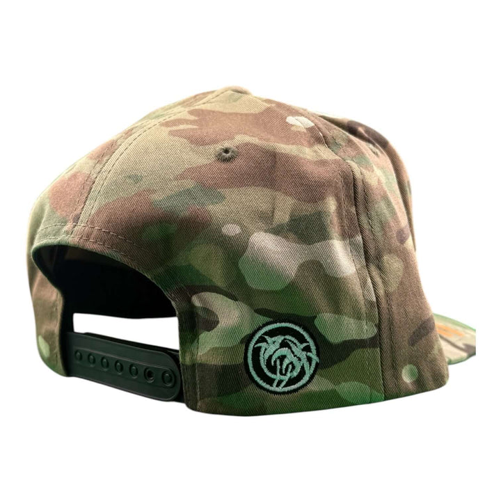 Back view of the MULTICAM trucker hat featuring adjustable strap and embroidered logo.