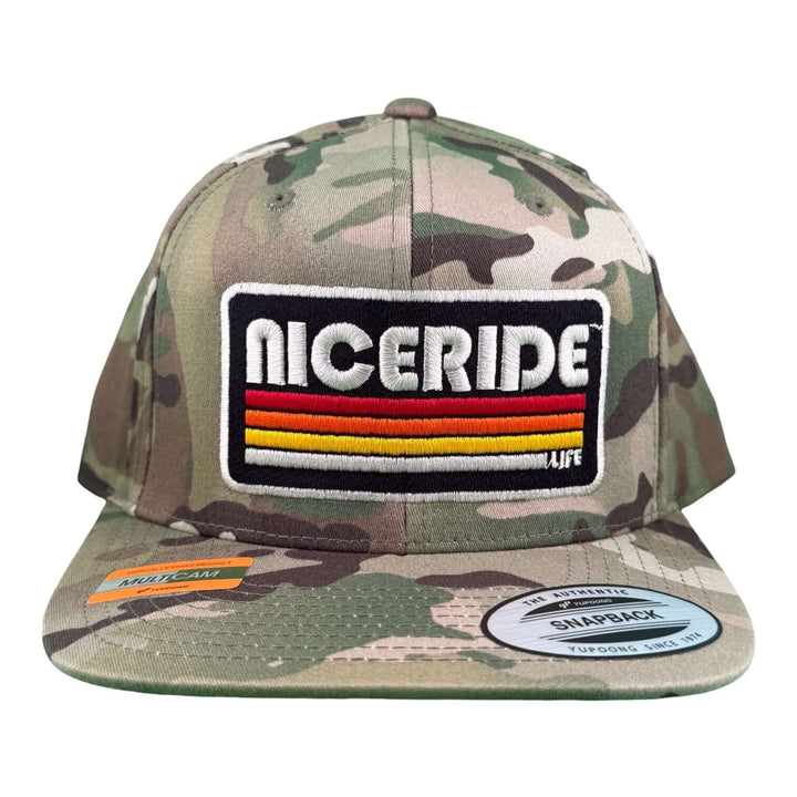 NICERIDE TRIGGER 6089 unisex adjustable multicam trucker hat with embroidered logo and snapback design.