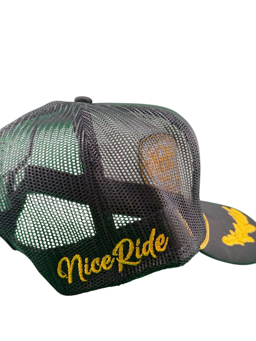 Below Deck Moe Doe hat showing the back design with mesh and NiceRide embroidery.