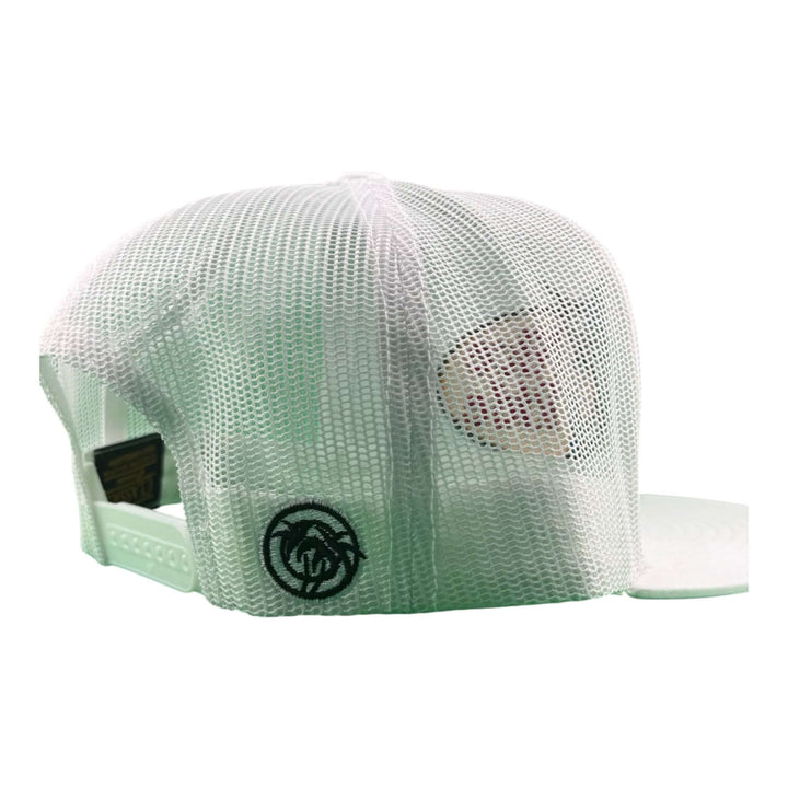 Back view of NICERIDE “Top Water” adjustable snapback fishing Hat with mesh design and logo.