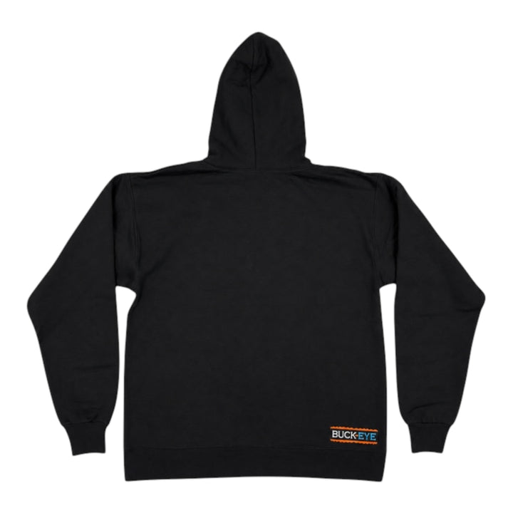 Back view of NICERIDE Buck-Eye Surface black pullover hoodie, perfect for outdoor activities and casual wear, showcasing hoodie.