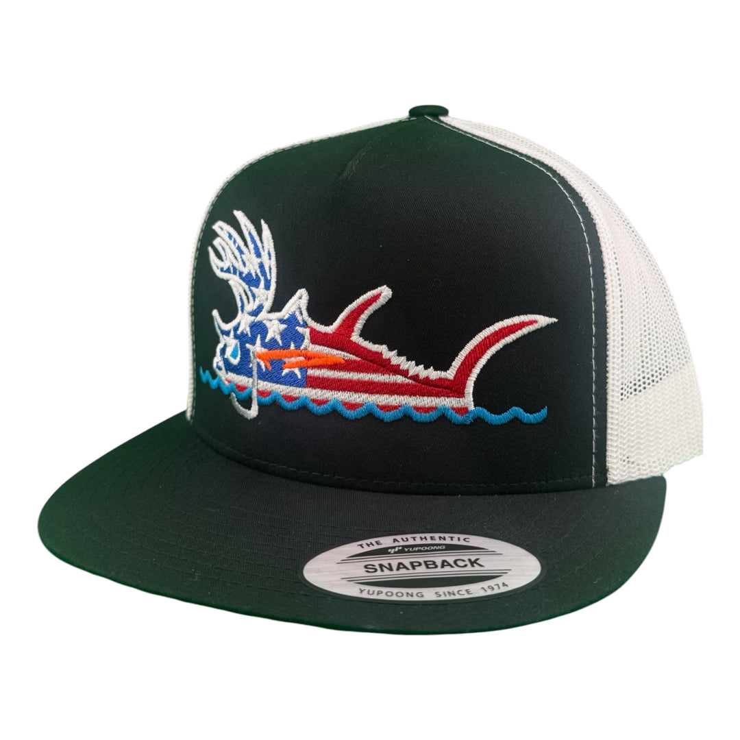 NICERIDE Buck-Eye Surface Glory 6006 unisex trucker Hat featuring fishing design and breathable mesh.