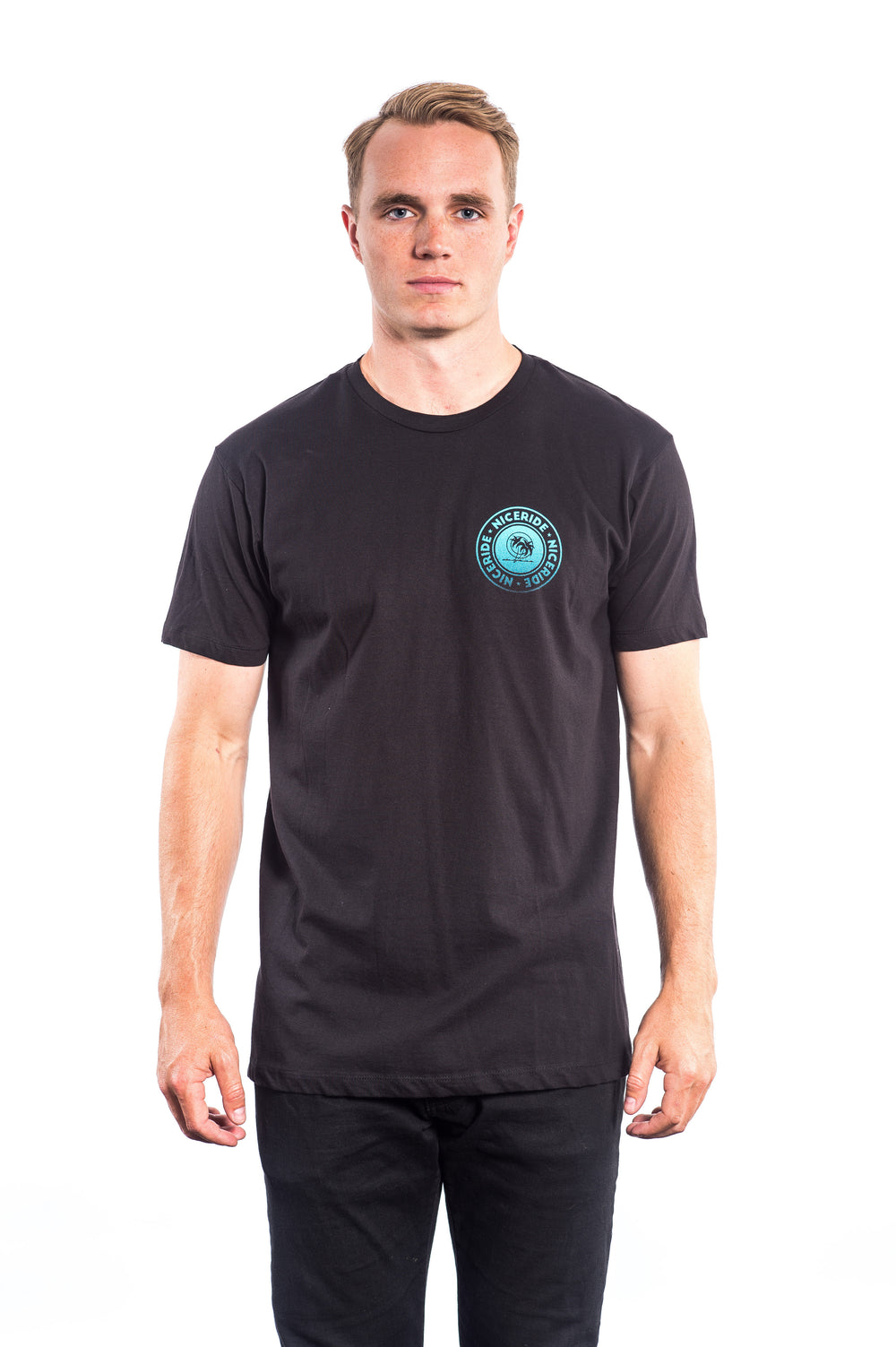 Faded men's 100% cotton short sleeve t-shirt in black with logo on left chest, ideal shirt for casual wear and activities.