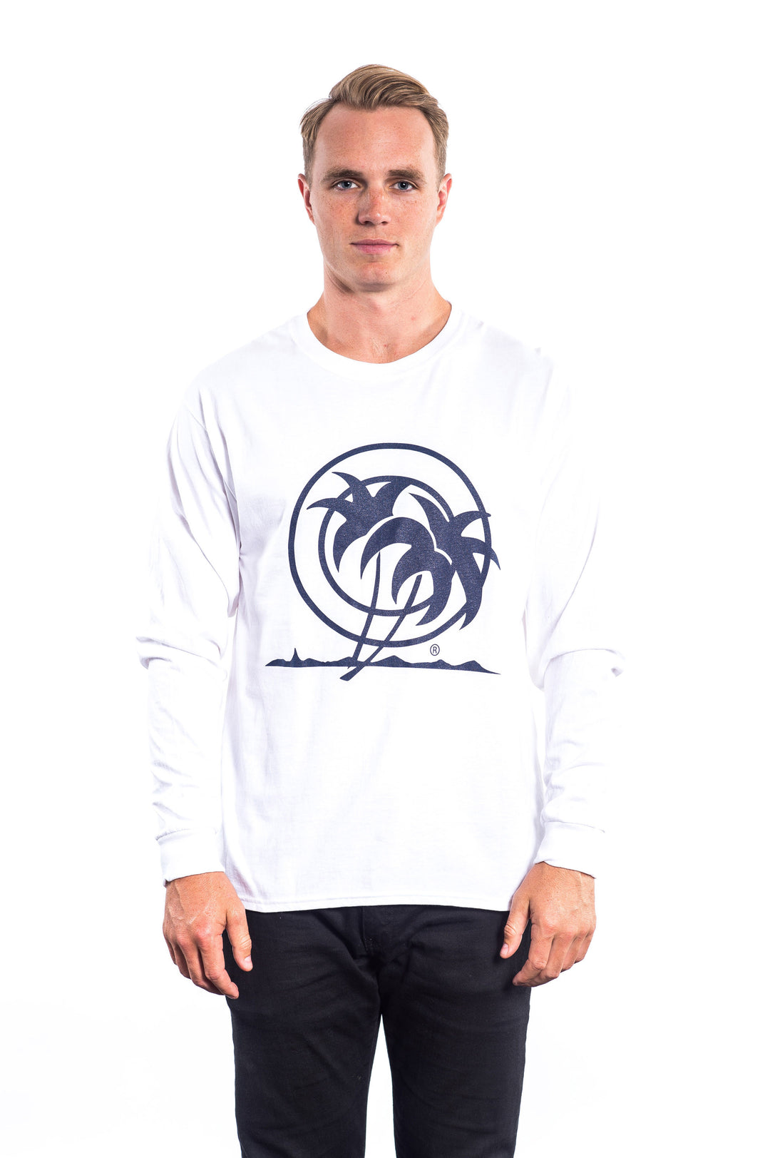 Classic Palm - White Hanes Long Sleeve Men&